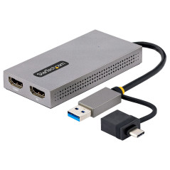 StarTech.com Adattatore USB 3.0 a HDMI, Scheda Video Esterna USB 3.0 a Doppio HDMI (1x 4K30Hz 1x 1080p), Cavo da 11cm integrato