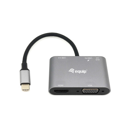 Equip Adattatore multifunzione USB-C 5 in 1, HDMI, VGA (HD15), PD 100W, USB3.0, AUX