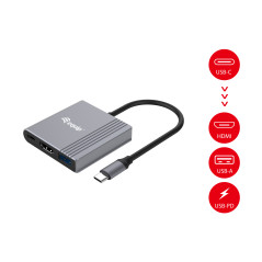 Equip Adattatore 3 in 1 da USB-C a HDMI   USB-A   USB PD, 4K 60Hz, 100W USB PD