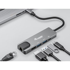 Equip Adattatore multifunzione USB-C 5 in 1, HDMI, LAN Gigabit, USB 3.2 GEN1, USB PD 100W