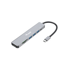 Equip 133494 Adattatore multifunzione USB-C 7 in 1, HDMI 4K 60Hz, USB 3.2 Gen1 x 3, TF MICRO SD, USB PD 100W