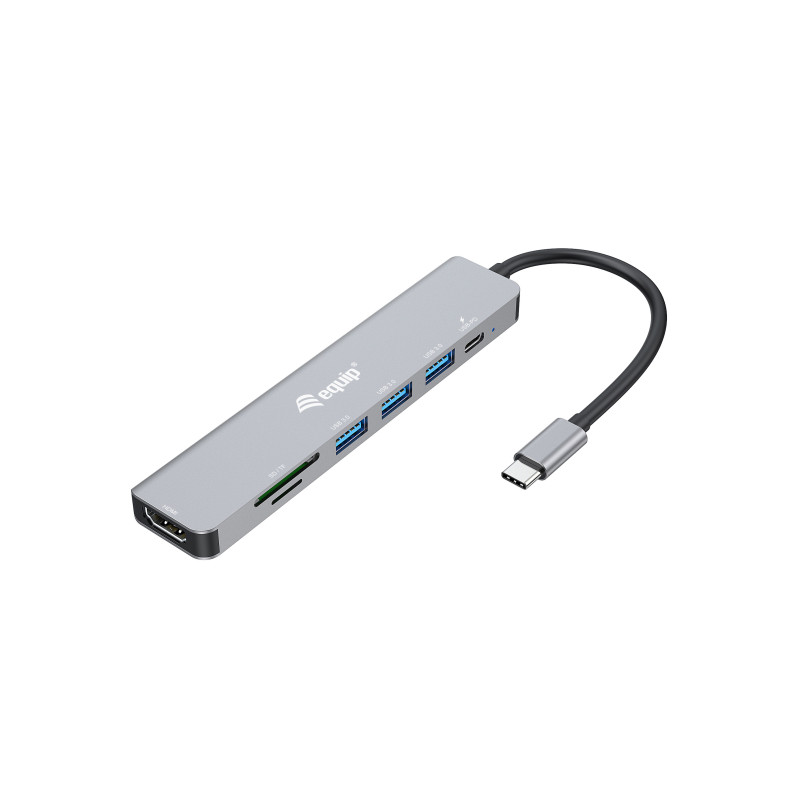 Equip 133494 Adattatore multifunzione USB-C 7 in 1, HDMI 4K/60Hz, USB 3.2 Gen1 x 3, TF/MICRO SD, USB PD 100W