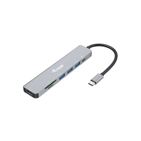 Equip 133494 Adattatore multifunzione USB-C 7 in 1, HDMI 4K/60Hz, USB 3.2 Gen1 x 3, TF/MICRO SD, USB PD 100W