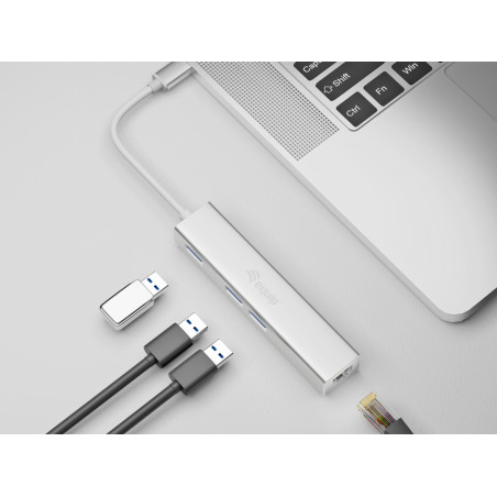 Equip Hub da USB-C a 3 porte USB 3.0 con adattatore Gigabit