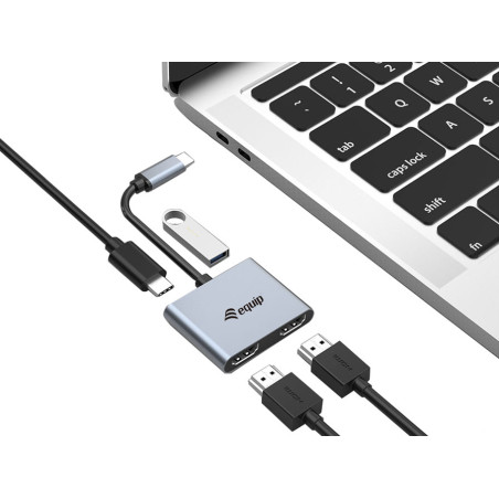 Equip Adattatore USB-C 4 in 1 con doppio HDMI, USB 3.0, 100W USB PD