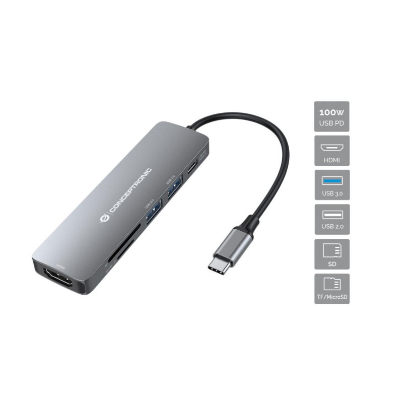 Conceptronic DONN11G replicatore di porte e docking station per laptop Cablato USB 3.2 Gen 1 (3.1 Gen 1) Type-C Grigio