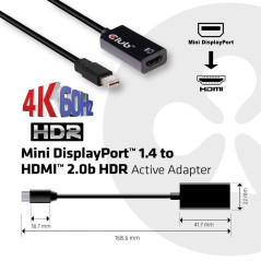 CLUB3D Mini DisplayPort 1.4 to HDMI 2.0b HDR Active Adapter