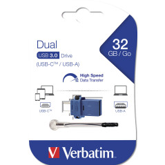 Verbatim Dual - Memoria USB 3.0 da 32 GB - USB-C   USB-A - Blu