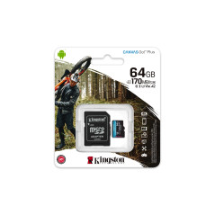 Kingston Technology Scheda microSDXC Canvas Go Plus 170R A2 U3 V30 da 64GB + adattatore