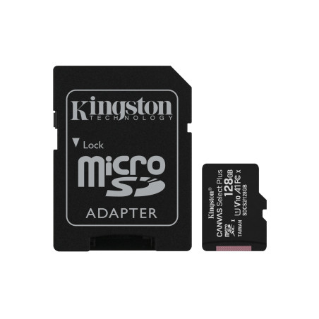 Kingston Technology Scheda micSDXC Canvas Select Plus 100R A1 C10 da 128GB + adattatore