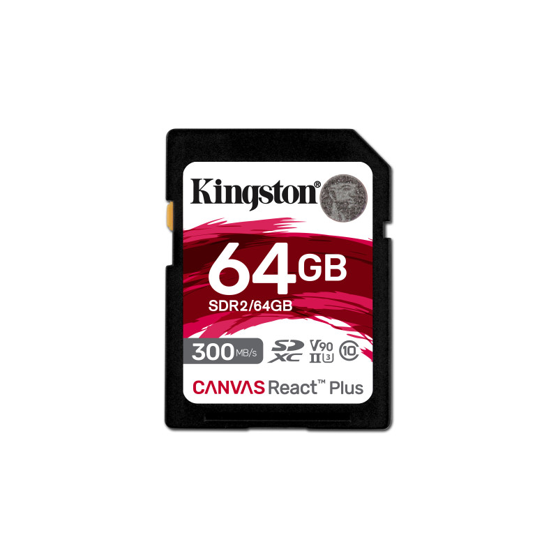 Kingston Technology 64GB Canvas React Plus SDXC UHS-II 300R/260W U3 V90 for Full HD/4K/8K