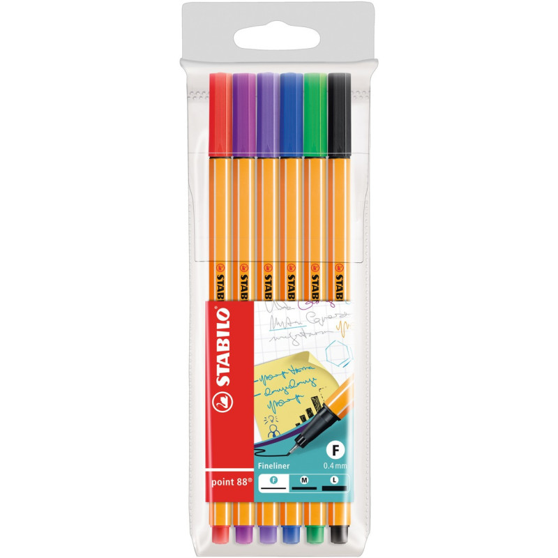 STABILO point 88 penna tecnica Nero, Blu, Verde, Lillà, Rosso, Viola 6 pz