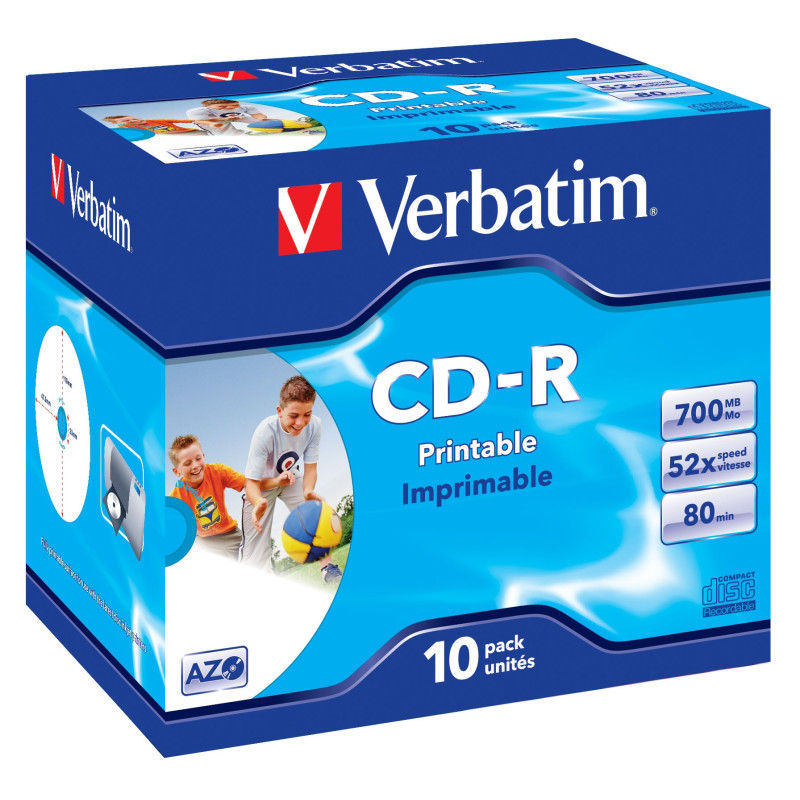 Verbatim CD-R AZO Wide Inkjet Printable 700 MB 52x 10 pz