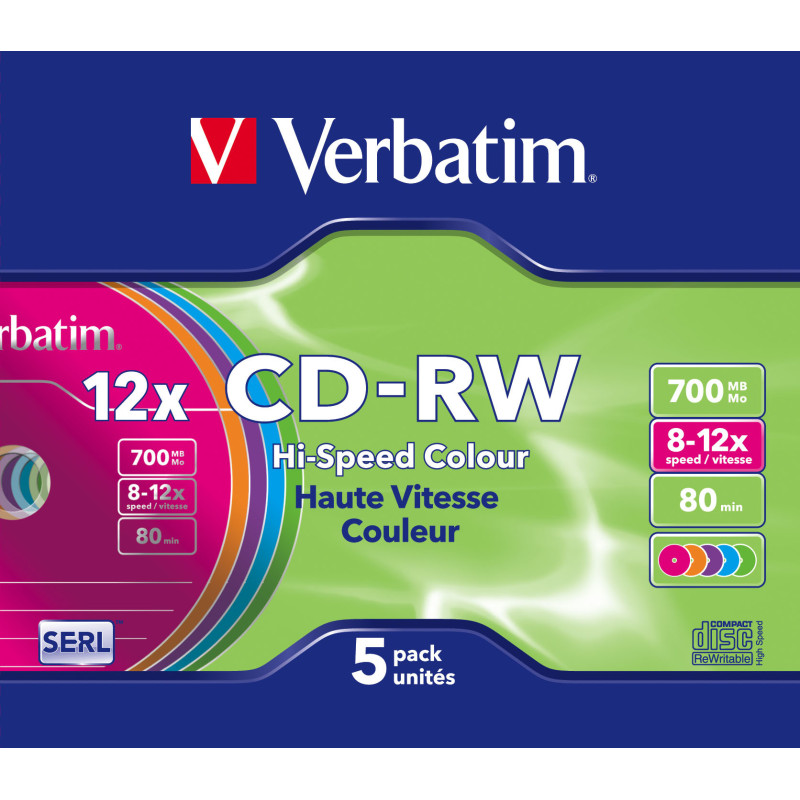 Verbatim CD-RW Colour 12x 700 MB 5 pz