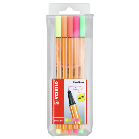 STABILO Fineliner - point 88 NEON - Astuccio da 5 - Colori fluorescenti assortiti