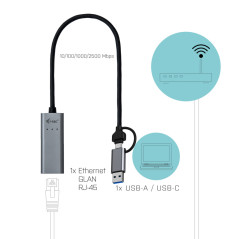 i-tec Metal USB-C USB-A 2.5Gbps Ethernet Adapter