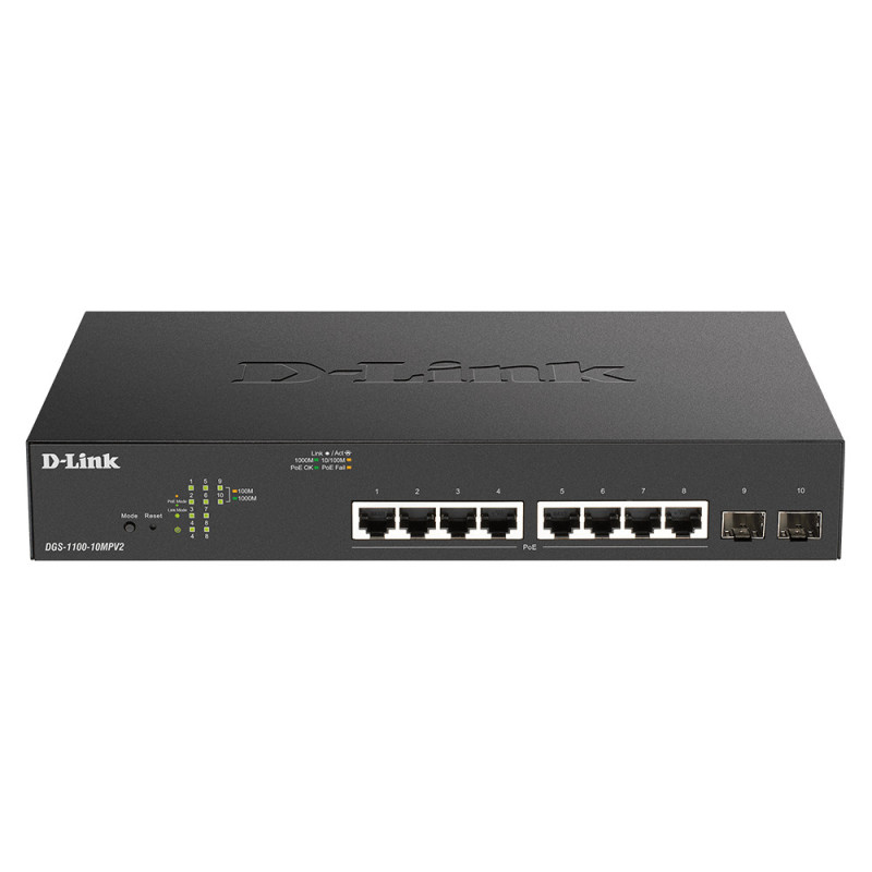 D-Link DGS-1100-10MPV2 Gestito L2 Gigabit Ethernet (10/100/1000) Supporto Power over Ethernet (PoE) 1U Nero