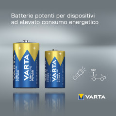 Varta Longlife Power, Batteria Alcalina, D, Mono, LR20, 1.5V, Blister da 2, Made in Germany