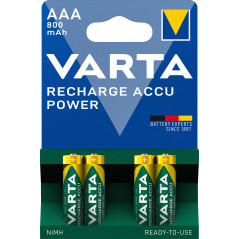 Varta Recharge Accu Power AAA 800 mAh Blister da 4 (Batteria NiMH Accu Precaricata, Micro, ricaricabile, pronta all'uso)