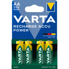 Varta Recharge Accu Power AA 2100 mAh Blister da 4 (Batteria NiMH Accu Precaricata, Mignon, batteria ricaricabile, pronta