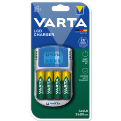 Varta LCD charger AA & AAA (Batterie ricaricabili NiMH incl. 4x AA 2600 mAh accu & AC adattatore & 12 V adattatore & cavo