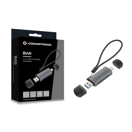 Conceptronic BIAN05G lettore di schede USB 3.2 Gen 1 (3.1 Gen 1) Type-A/Type-C Grigio