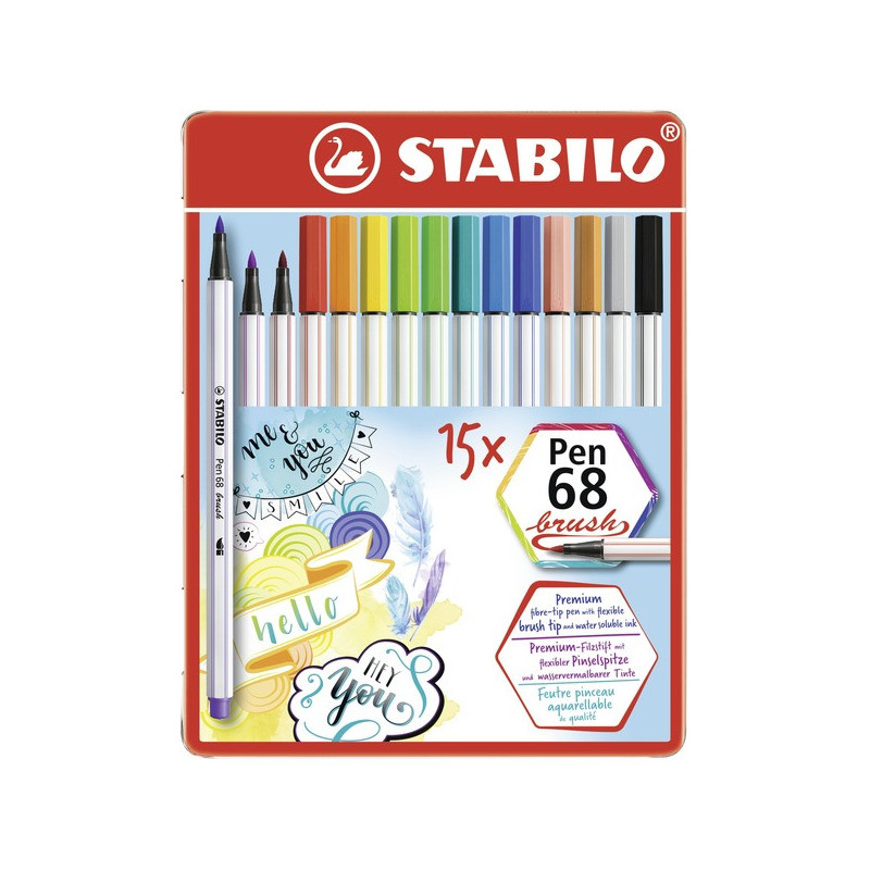 STABILO Pen 68 brush marcatore Multicolore 15 pz