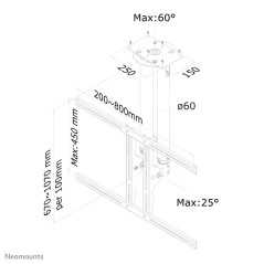 Neomounts PLASMA-C100BLACK Supporto monitor TV a soffitto 37-75" - alt. 67-107 cm