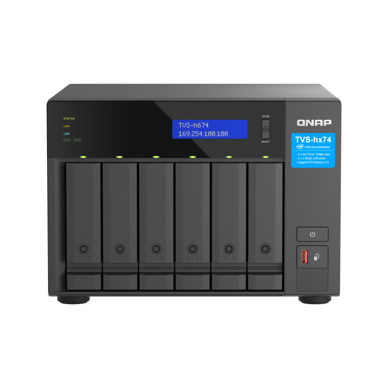 QNAP TVS-H674 NAS Tower Intel® Core™ i5 i5-12400 32 GB DDR4 0 TB QuTS hero Nero