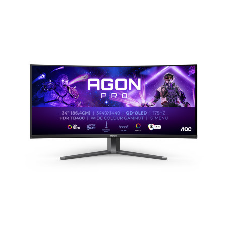 AOC AGON PRO AG346UCD Monitor PC 86,4 cm (34") 3440 x 1440 Pixel Wide Quad HD QD-OLED Nero, Grigio