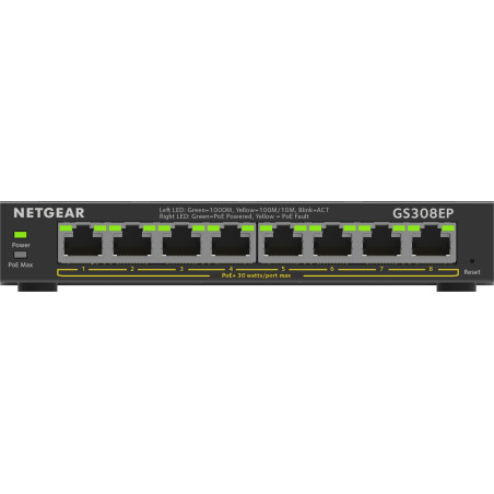 NETGEAR 8-Port Gigabit Ethernet PoE+ Plus Switch (GS308EP) Gestito L2 L3 Gigabit Ethernet (10 100 1000) Supporto Power over