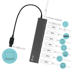 i-tec Metal U3HUB778 hub di interfaccia USB 3.2 Gen 1 (3.1 Gen 1) Type-A 5000 Mbit s Argento