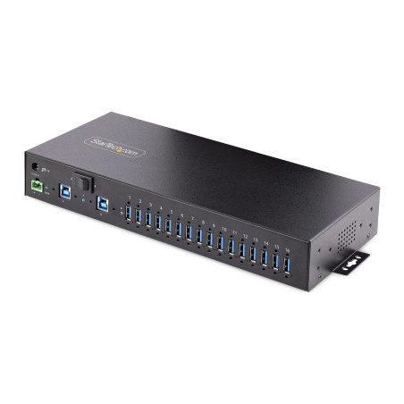 StarTech.com Hub USB 3.0 Alimentato a 16 Porte - Multipresa USB-A Industriale 5Gbps Installabile a Muro Rack DIN - Protezione