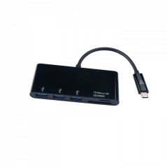 V7 Adaptador USB negro con conector USB-C macho a 3 hembras: USB 3.0 A Micro SD SD/MMC