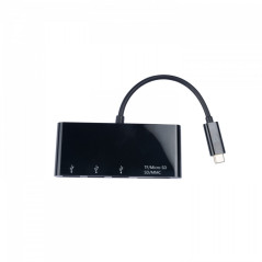 V7 Adaptador USB negro con conector USB-C macho a 3 hembras  USB 3.0 A Micro SD SD MMC