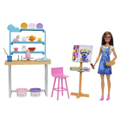 Barbie Relax and Create Atelier - Playset con Bambola e Plastilina per Vasi e Pittura - 25+ Accessori - Alta 29 cm - Regalo per