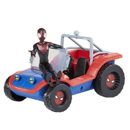 Marvel Spider-Man Spider Mobile e Miles Morales, veicolo da 15 cm con action figure, per bambini dai 4 anni in su