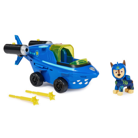 PAW Patrol Aqua Pups, Shark Vehicle trasformabile di Chase con action figure da collezione, giocattoli per bambini dai 3 anni