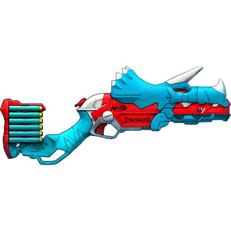 Nerf DinoSquad - Tricera-blast (blaster con alloggiamento per caricamento di 3 dardi, con supporto dardi e design dinosauro