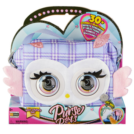 Purse Pets , Print Perfect Hoot Couture Owl, animale giocattolo e borsa interattiva con oltre 30 effetti sonori e reazioni,