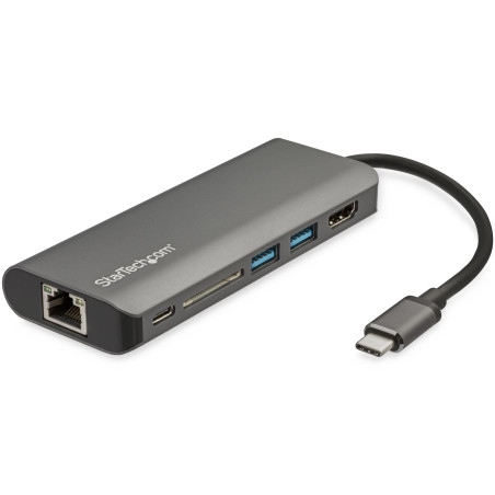 StarTech.com Adattatore multiporta USB-C - Dock da viaggio USB tipo C a HDMI 4K, 3x USB 3.0 hub, SD / SDHC, GbE, pass-through