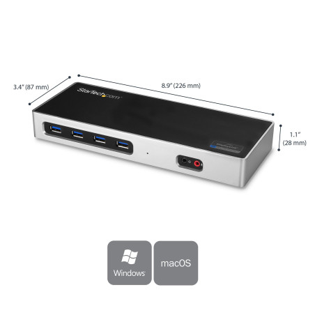 StarTech.com Dock USB-C e USB-A - Dock doppio monitor DisplayPort + HDMI 4K 60Hz - Docking station ibrida USB 3.0 per laptop