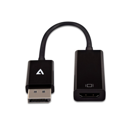 V7 Adaptador negro de vídeo con conector DisplayPort macho a HDMI hembra de perfil fino