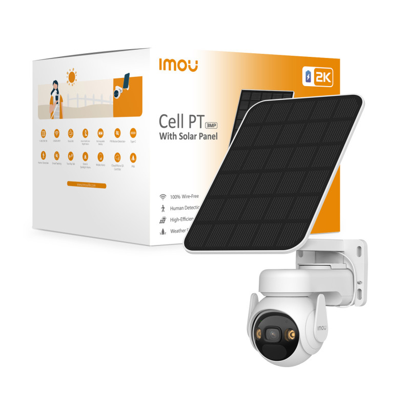 Imou Cell PT Kit - Telecamera da Esterno a batteria con risoluzione 2K (3MP), Rilevamento Movimento/Umano, Visione Notturna a