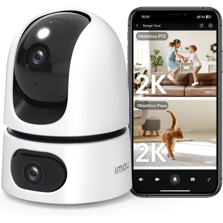 Imou Ranger DUAL 6MP (3MP+3MP) Telecamera WiFi Interno con Doppia Lente, 360°PTZ Telecamera da Interno, Rilevamento Umano,