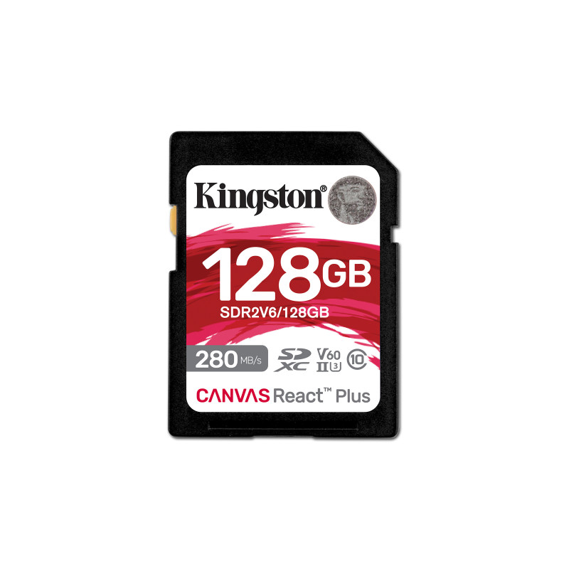 Kingston Technology 128GB Canvas React Plus SDXC UHS-II 280R/100W U3 V60 for Full HD/4K