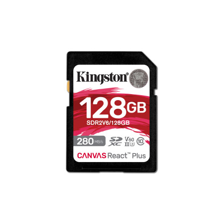 Kingston Technology 128GB Canvas React Plus SDXC UHS-II 280R 100W U3 V60 for Full HD 4K