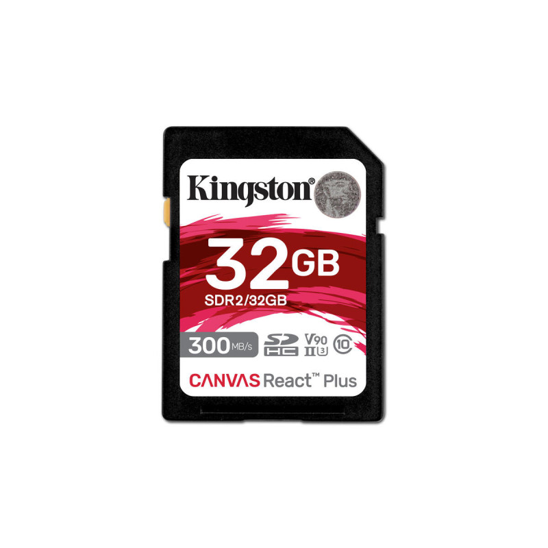 Kingston Technology 32GB Canvas React Plus SDHC UHS-II 300R/260W U3 V90 for Full HD/4K/8K