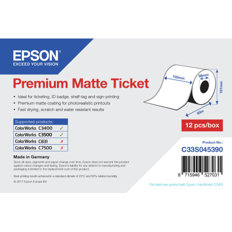 Epson Premium Matte Ticket - Roll: 102mm x 50m