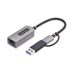 StarTech.com Adattatore da USB-C a Ethernet con dongle USB-A, 10/100/1000Mbps, adattatore di rete da USB 3.0 a Gigabit